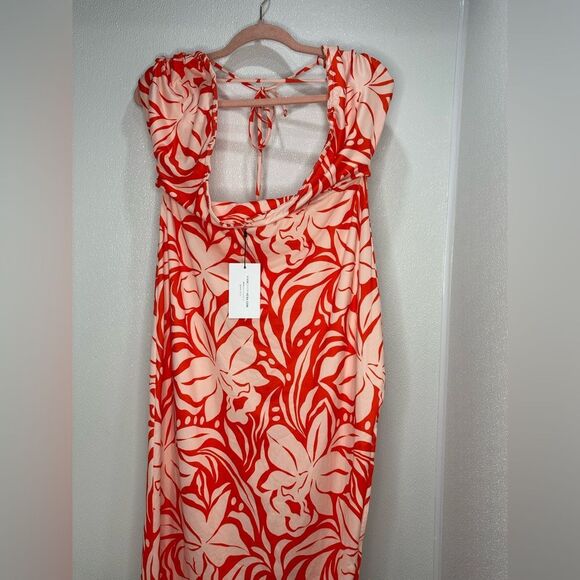 RESA Nikki Dress Clementine Floral Resort Vacation Midi Dress Size L Summer - Picture 2 of 5